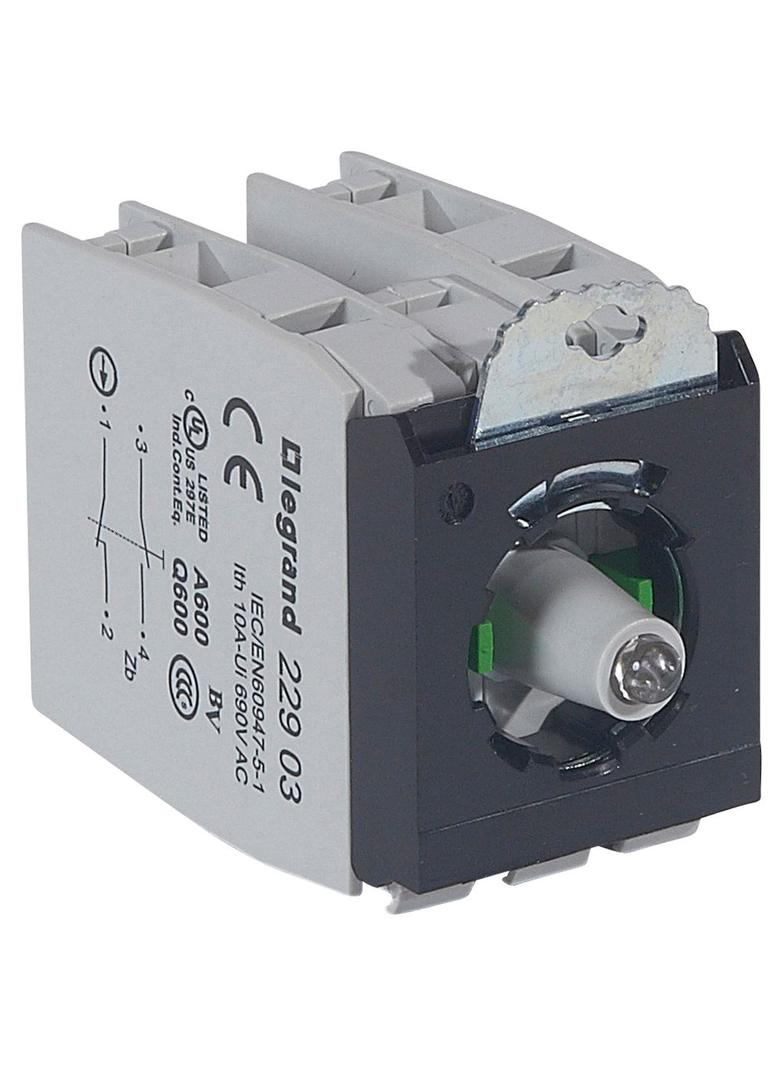 Osmoz Korpus Kompletny Główka Podświetlana Zielona 24 V 2R/Z + Uchwyt Potrójny Zaciski Śrubowe 022982 LEGRAND