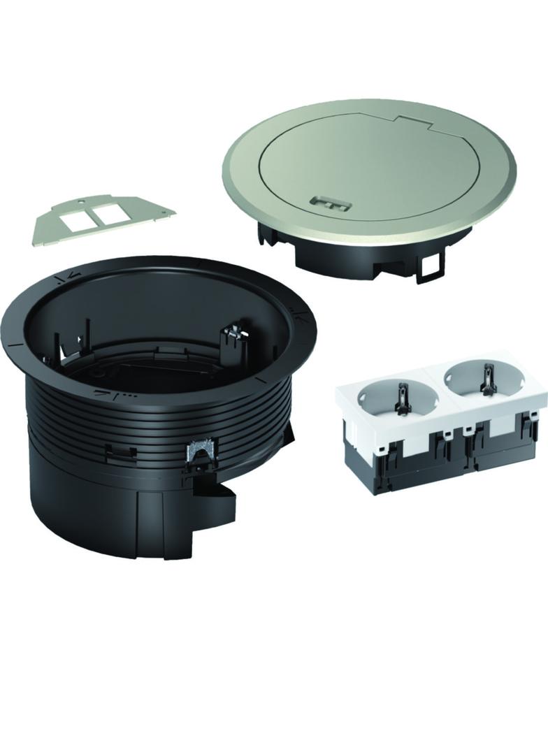 tehalit.VE-EE Zestaw pokrywa+puszka R02 2xM45 schuko pł Keyst Typ1 o.cynk srebro