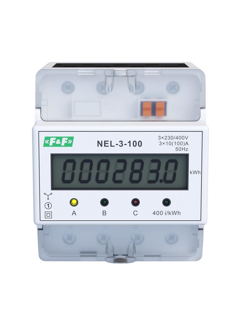 Wskaźnik zużycia energii elektrycznej 3-fazowy 3x400 VAC 100 A 4 moduły NEL-03-100 F&F