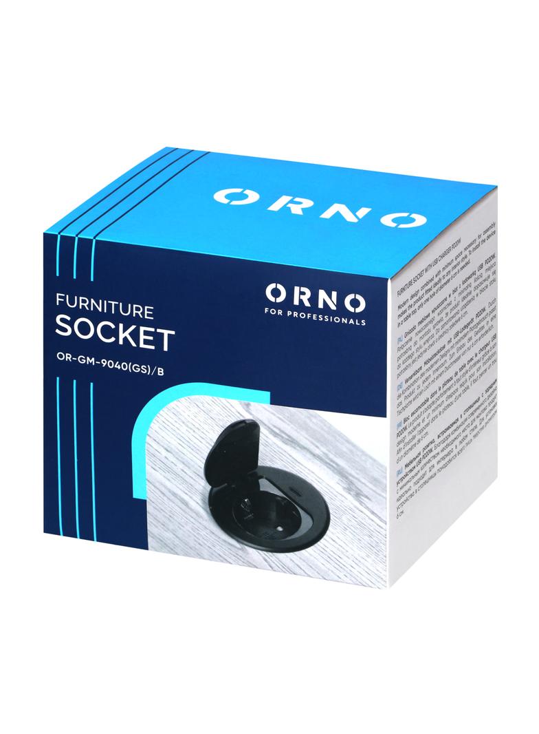 Gniazdo meblowe O6cm wpuszczane w blat z pokrywką, ładowarką USB i przewodem 1,9m, 1x2P+Z (Schuko), OR-GM-9040(GS)/B ORNO