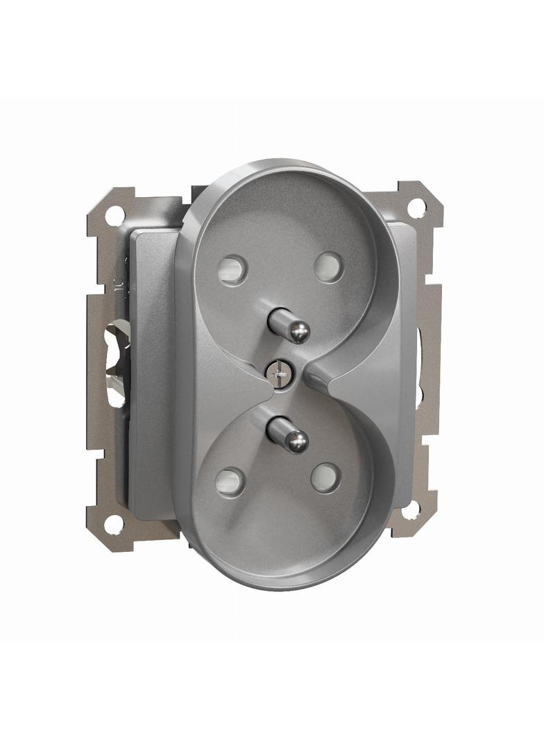 Sedna Design & Elements Gniazdo podwójne z przesłonami (do ramek Elements) srebrne aluminium SDD113271 Schneider