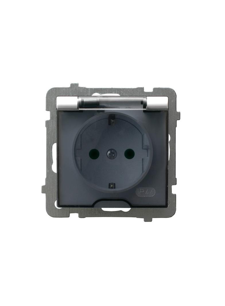 AS Gniazdo bryzgoszczelne z uziemieniem schuko IP-44 z przesłonami torów prądowych wieczko przezrocz