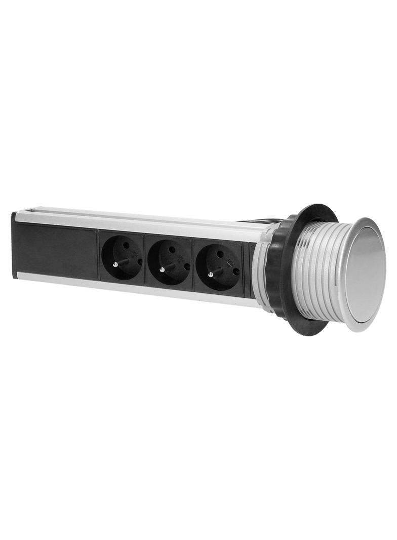 Gniazdo meblowe O8cm wysuwane z blatu z ładowarką USB i przewodem 1,8m, 3x2P+Z, 2xUSB