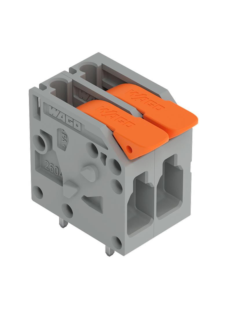 Złączka do płytek drukowanych dźwignia 4mm2 RM 5mm 2-bieg szara /170szt./ 2604-1102 WAGO