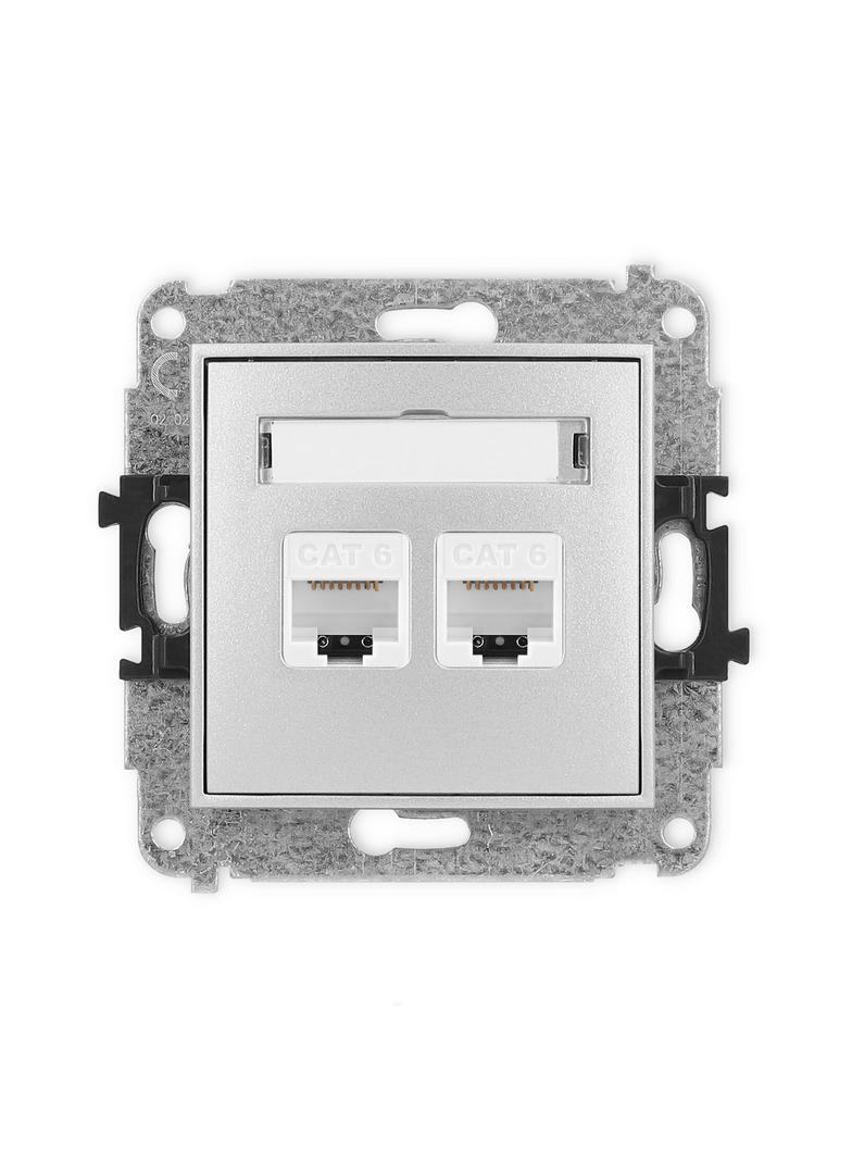 ICON Mechanizm gniazda komputerowego podwójnego 2xRJ45, kat. 6, 8-stykowy srebrny metalik
