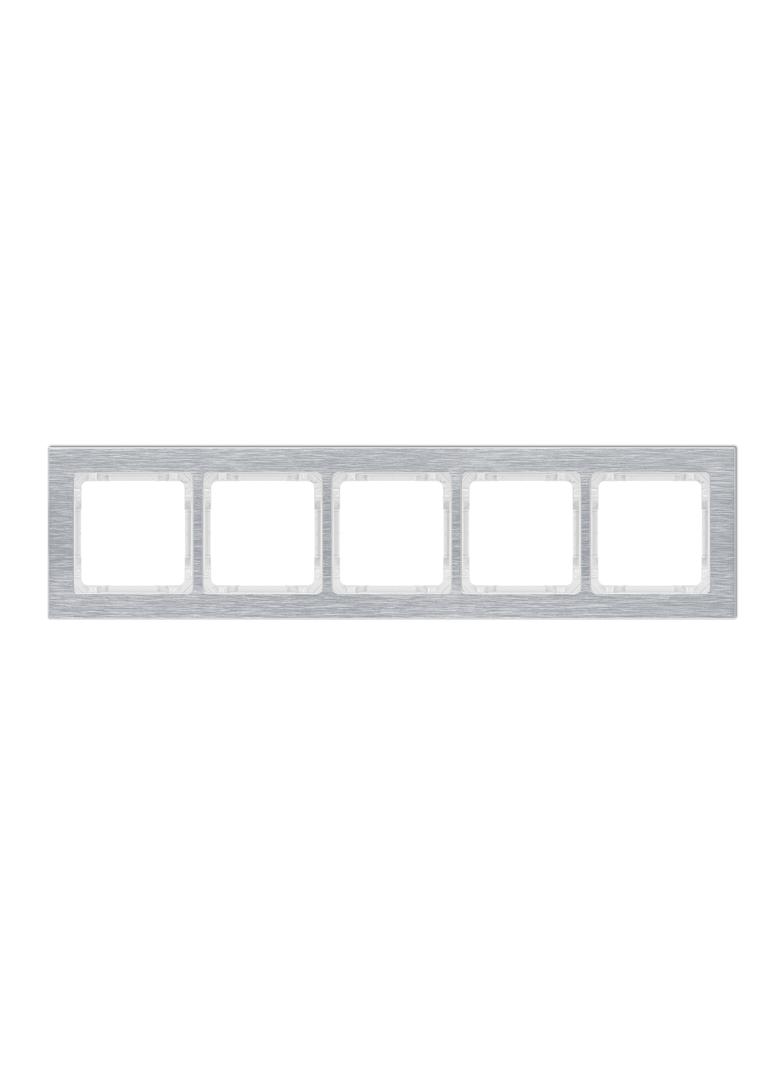 DECO Ramka uniwersalna pięciokrotna - aluminium szczotkowane (ramka: srebrna; spód: biały) srebrny