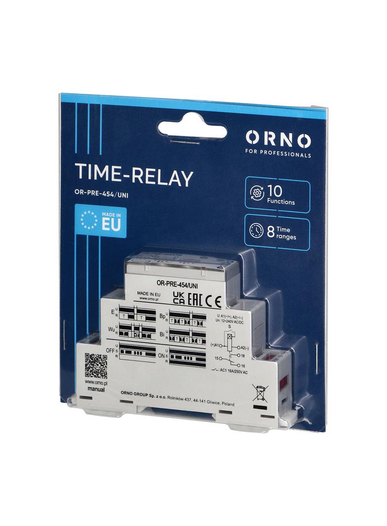 Przekaźnik czas. 10 funkcji uniwersalne zasilanie OR-PRE-454/UNI ORNO