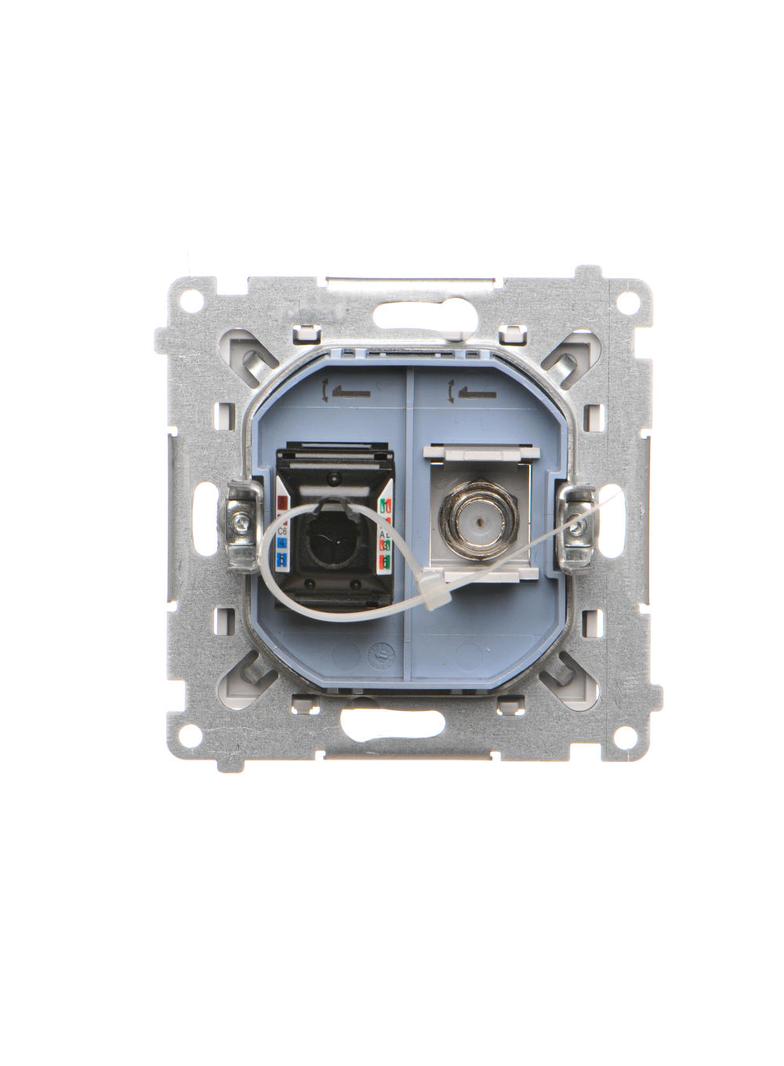 Simon 55 Gniazdo antenowe typu /F/+RJ45 kat.6 Jasnoszary mat