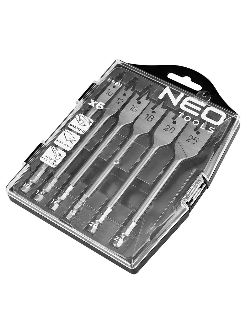 Wiertła do drewna łopatkowe, 10,12,16,18,20,25mm, zestaw 6 szt.