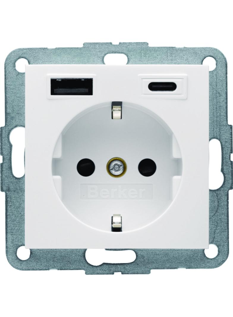 B.Kwadrat Gniazdo SCHUKO z ładowarką USB A+C 20W PD, krem połysk
