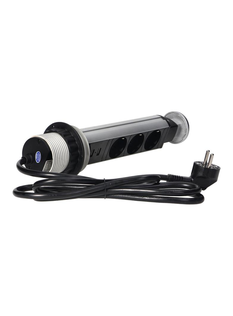 Gniazdo meblowe O6cm wysuwane z blatu z ładowarką USB, blokadą i przewodem 1,8m, 3x2P+Z (Schuko), 2x OR-AE-1349(GS) ORNO