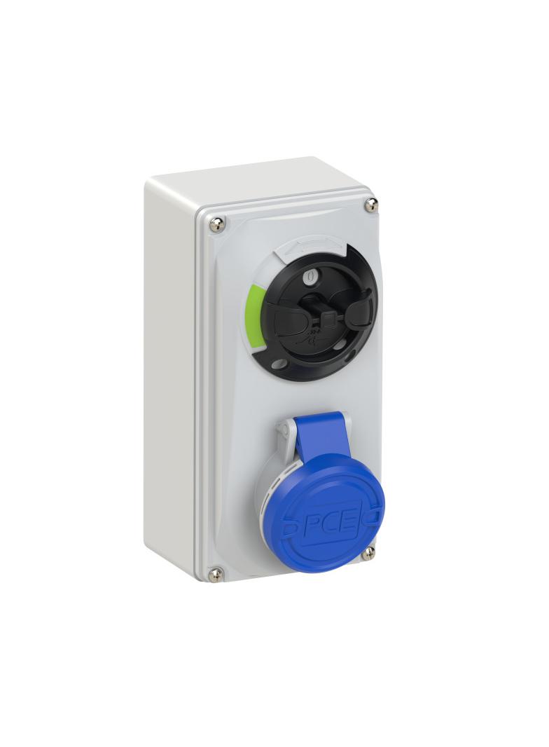 GNIAZDO Z WYŁĄCZNIKIEM 0-1 MAŁE BLOKADA MECHANICZNA 16A 230V 2P+Z IP44 6113-6 46186 PCE