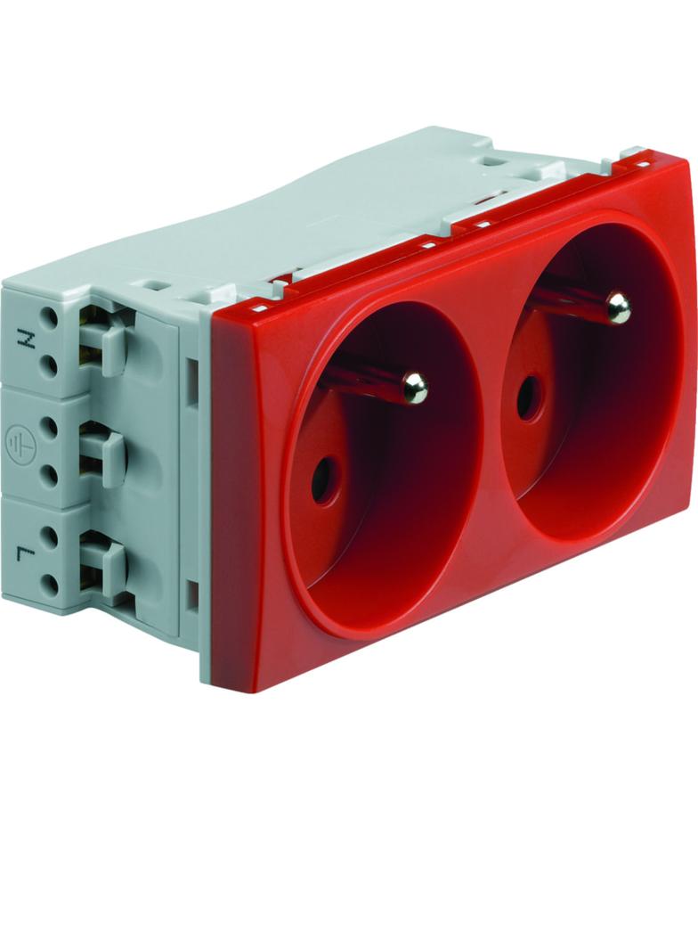 systo Gniazdo przelotowe z uziemieniem 2x(2P+Z) 16A/250V samozaciski 4M czerwony WS122R HAGER