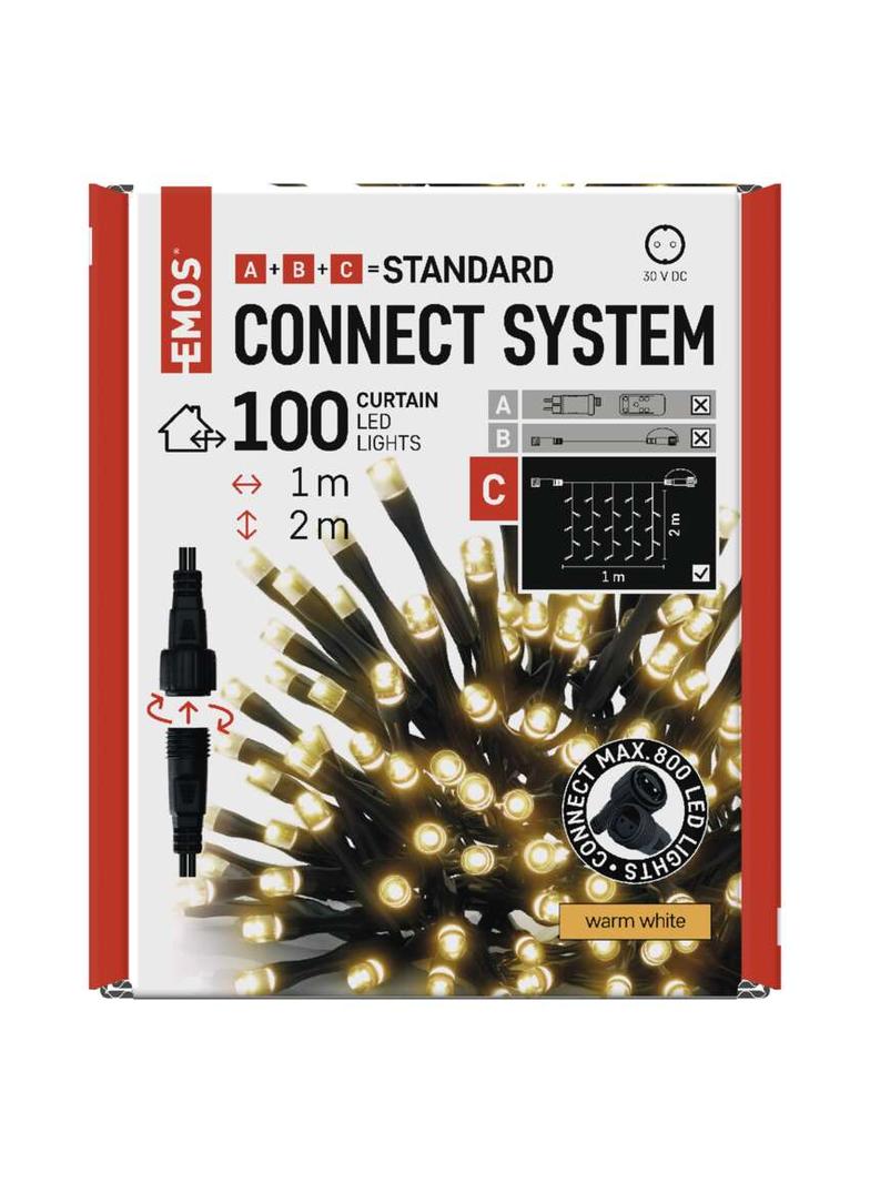 Lampki choinkowe łączone Standard kurtyna 100LED 1x2 m ciepła biel IP44 timer D1EW01 EMOS