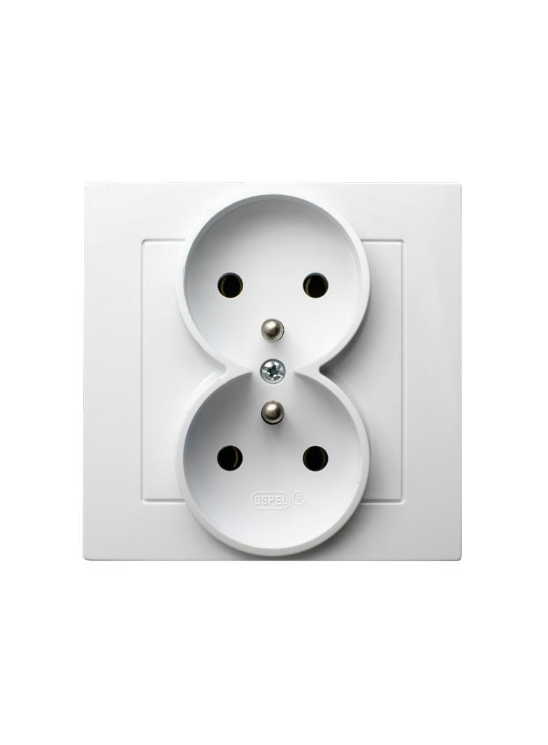 AS Gniazdo podwójne z uziemieniem kompletne z ramką - kolor biały