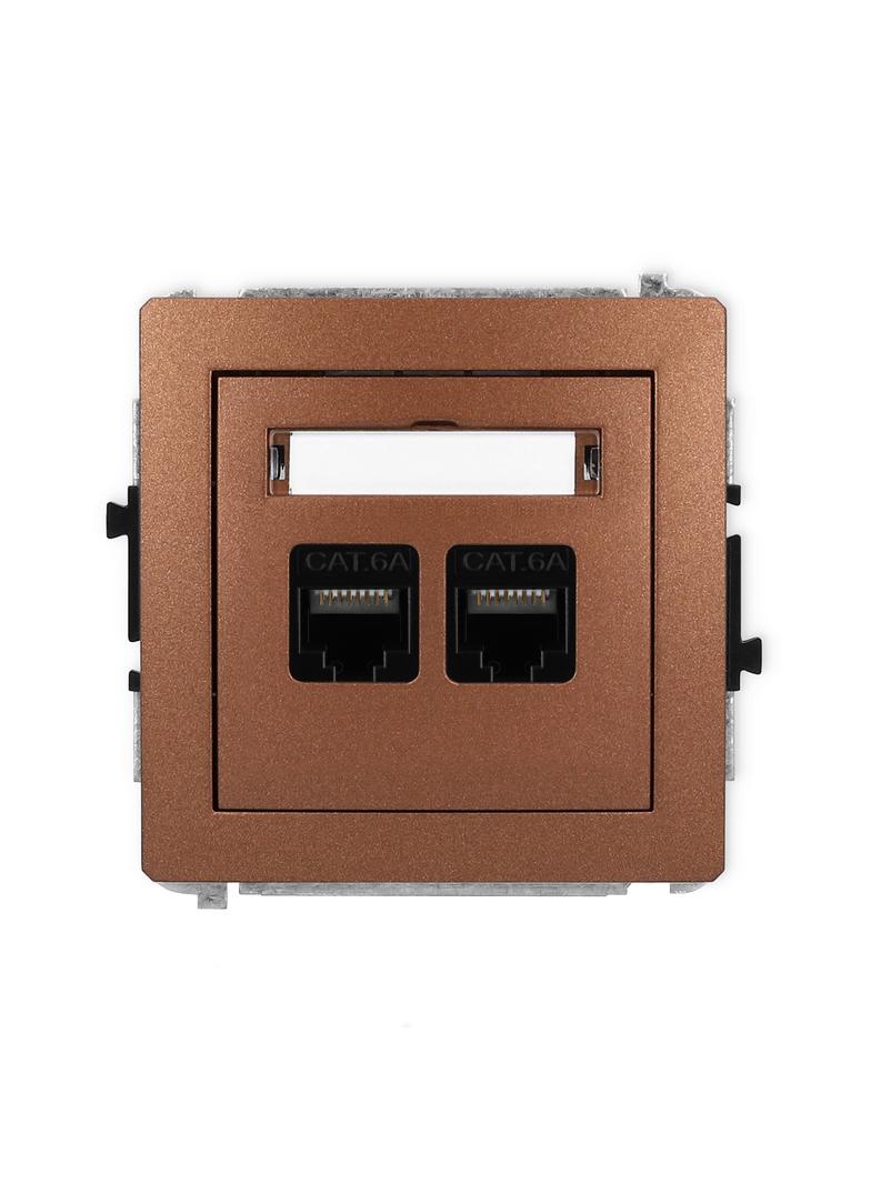 DECO Mechanizm gniazda komputerowego podwójnego 2xRJ45, kat. 6A, 8-stykowy brązowy metalik