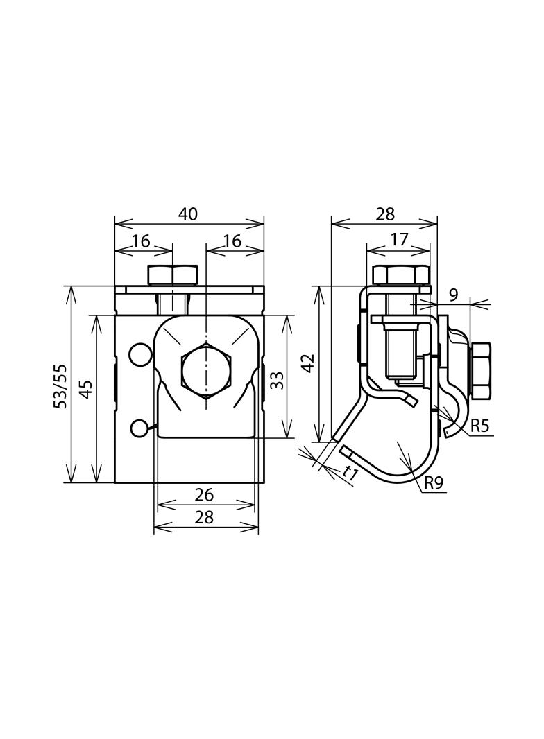 Zacisk do rynny, do zawiniętych brzegów 16-22 mm, stal nierdzewna NIRO