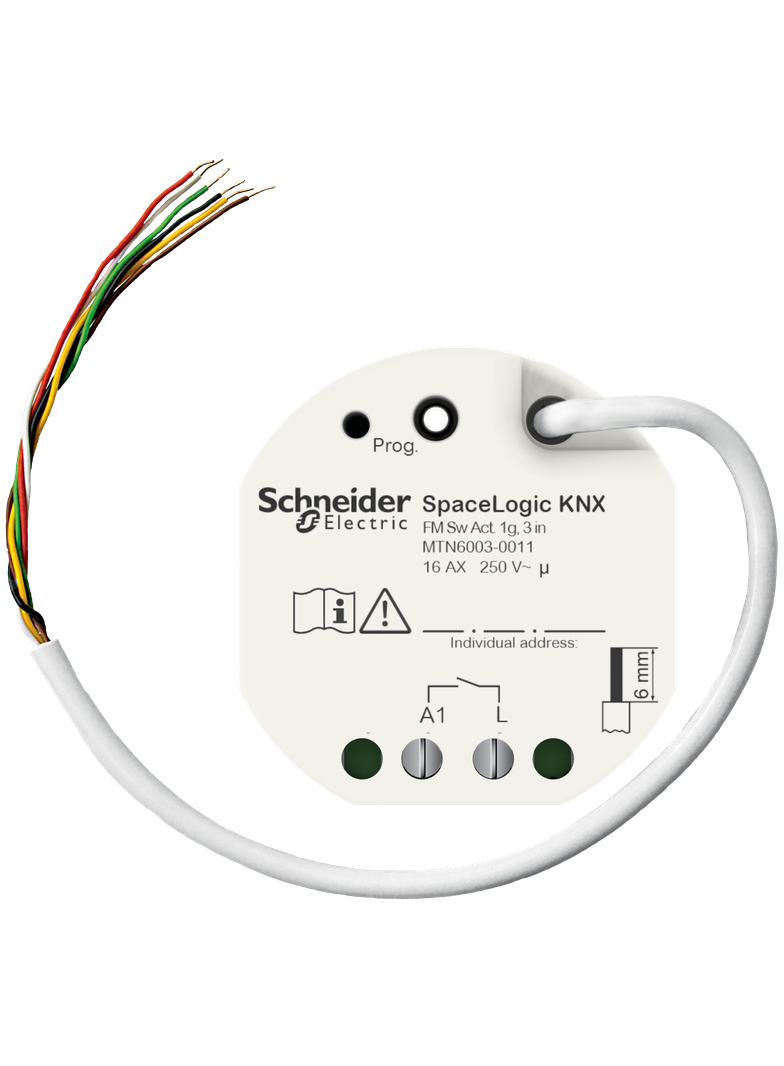 SpaceLogic KNX, aktor przełączający, montaż puszkowy, 1-kanał, 3 wejścia binarne, 16A