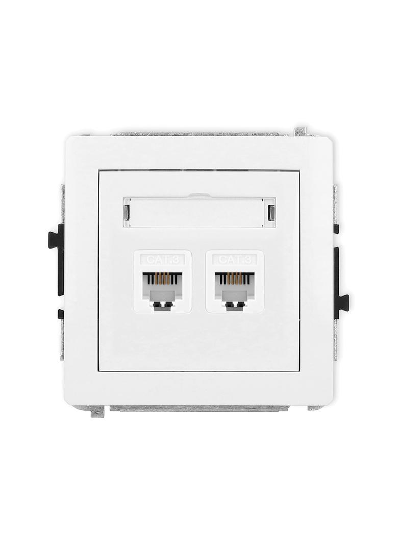 DECO Mechanizm gniazda telefonicznego podwójnego 2xRJ11, 4-stykowy, beznarzędziowe biały