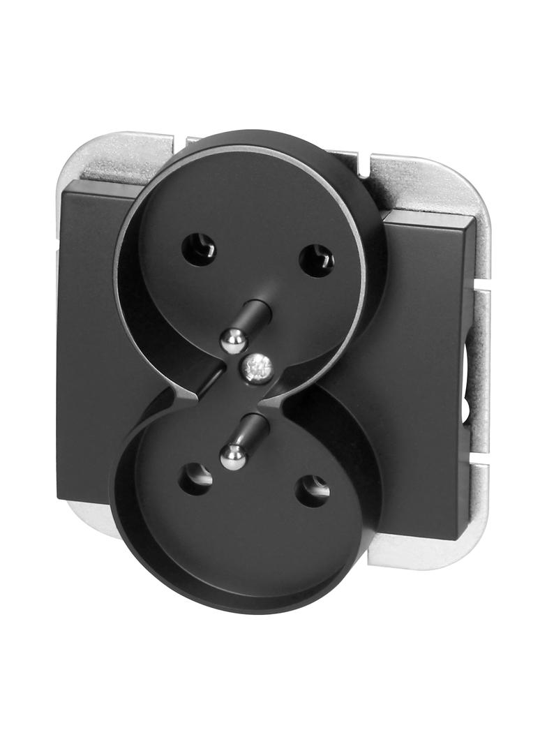 Gniazdo podwójne podtynkowe 2x2P+Z Onyx, 16A, 250V, PT-6OR, czarny