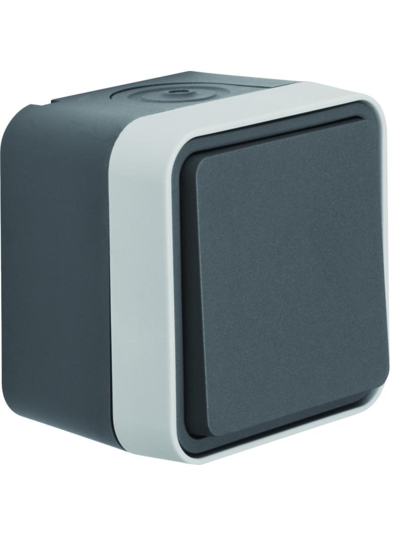 BERKER W.1 Łącznik 1-klawiszowy przyciskowy jednobiegunowy kompletny IP55 szary 50453525 HAGER