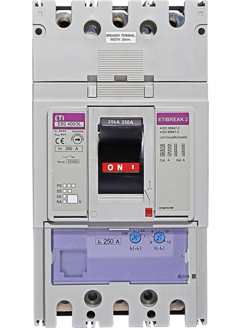 Wyłącznik mocy 3P 25kA wyzw. TM EB2 400/3L 250A 3P 004671091 ETI