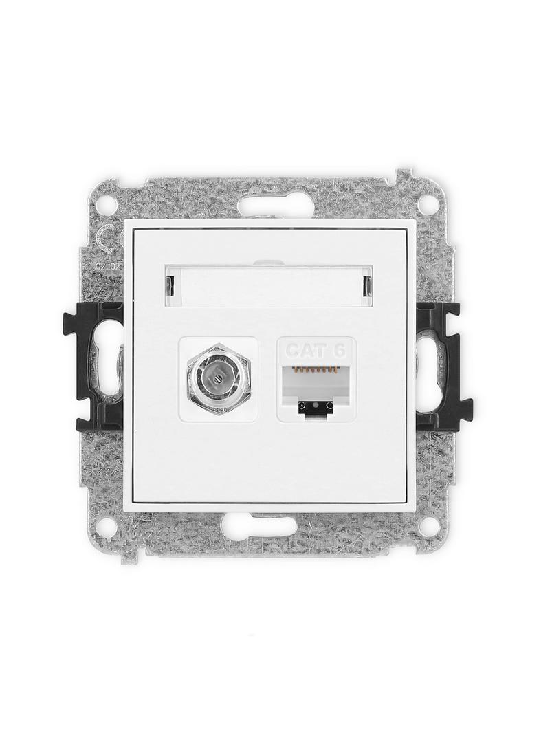 MINI Mechanizm gniazda antenowego poj. typu F (SAT) + gniazda komp. poj. 1xRJ45, kat. 6, 8-stykowy b