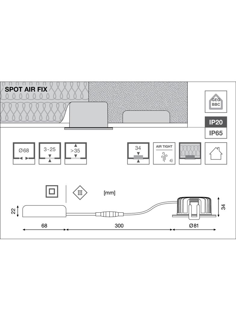 Oprawa SP AIR FIX P 6W 927 PS DIM IP65 BK