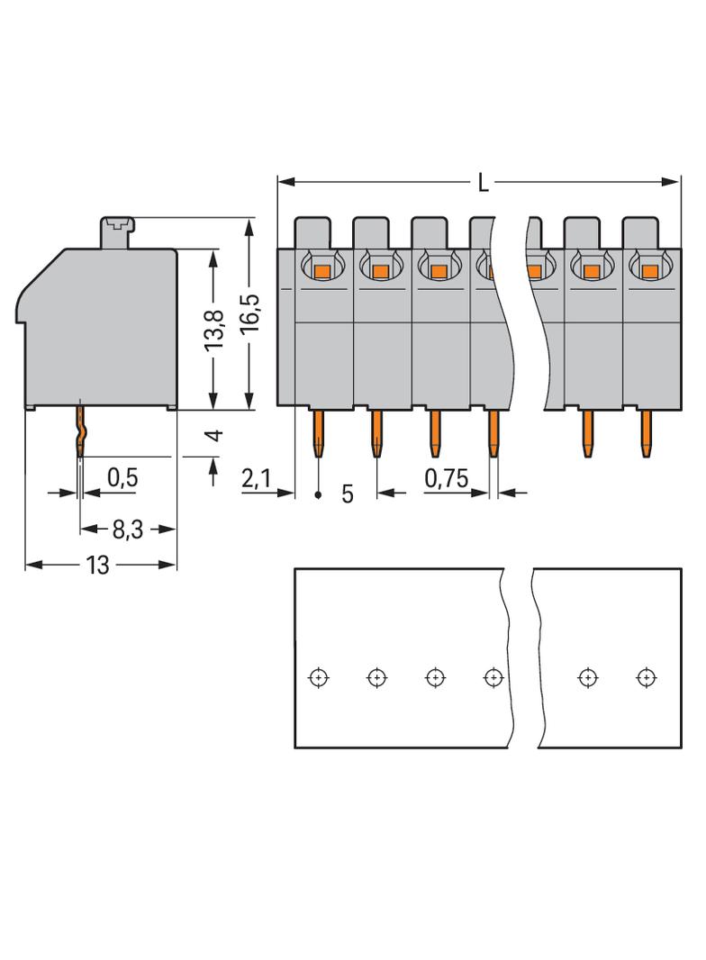 listwa zaciskowa do pł. drukowanych 15-bieg. szara raster 5 mm