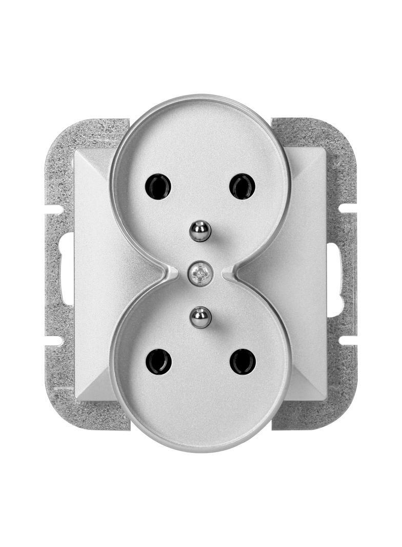 Gniazdo podwójne podtynkowe 2x2P+Z Pearl, 16A, 250V, PT-6 PR, srebrny