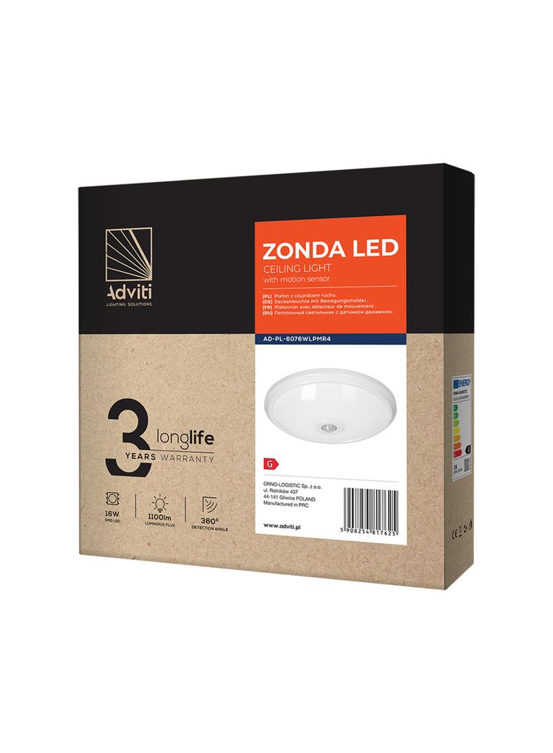 ZONDA LED 16W, plafon z czujnikiem ruchu, 1100lm, IP20, 4000K, poliwęglan mleczny, biały AD-PL-6076WLPMR4 ORNO