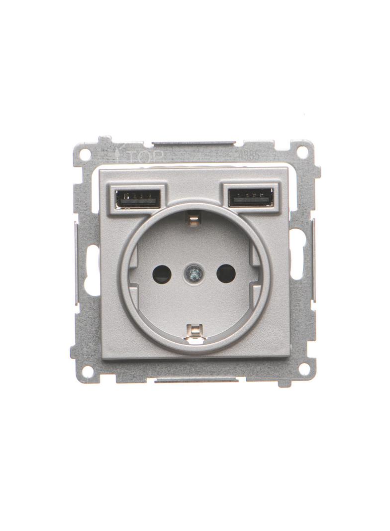 Simon 55 Gniazdo schuko ze zintegrowaną ładowarką 2xUSBA Aluminium mat TGSZ1ZUSB2AA.01/143 KONTAKT