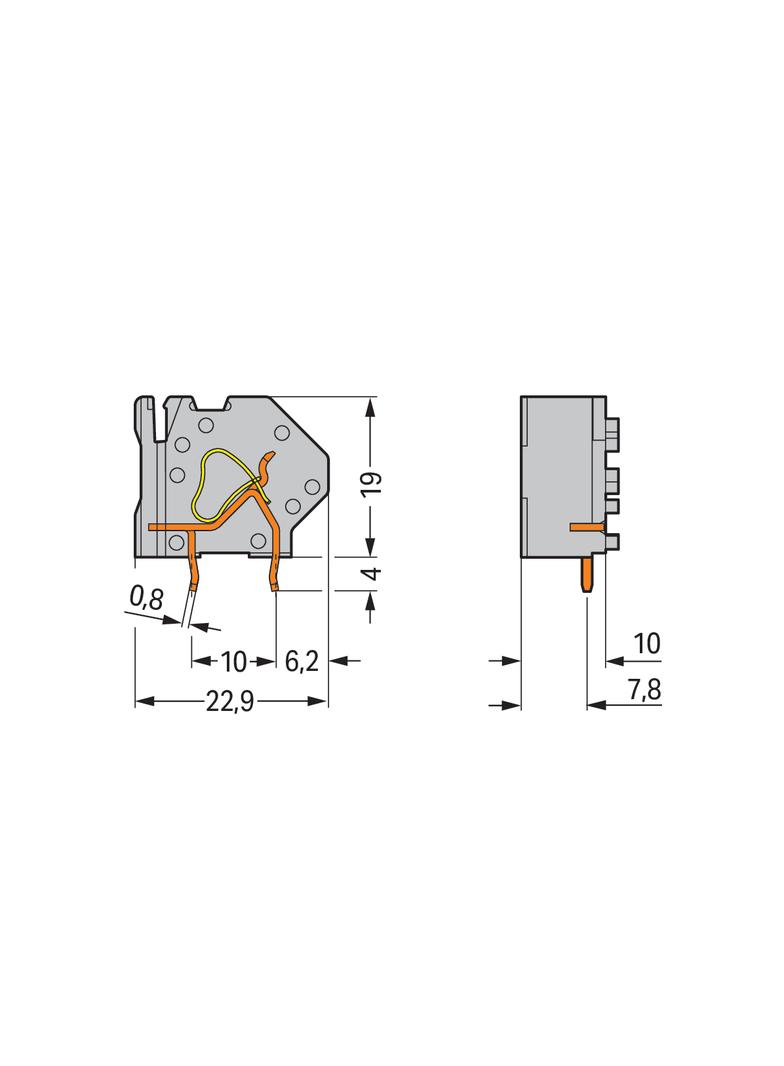 złączka do płytek drukowanych szara raster 10 mm /50szt./ WAGO
