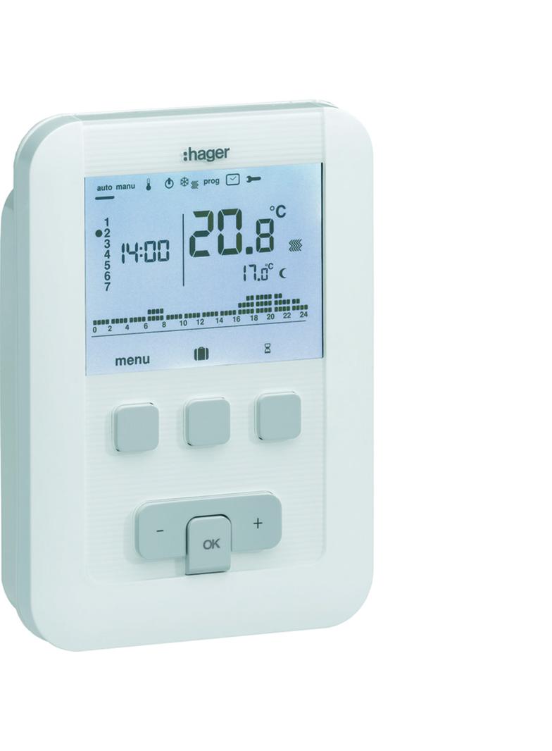 Termostat zegarowy cyfrowy tygodniowy bateryjny 1P 5A EK520 HAGER