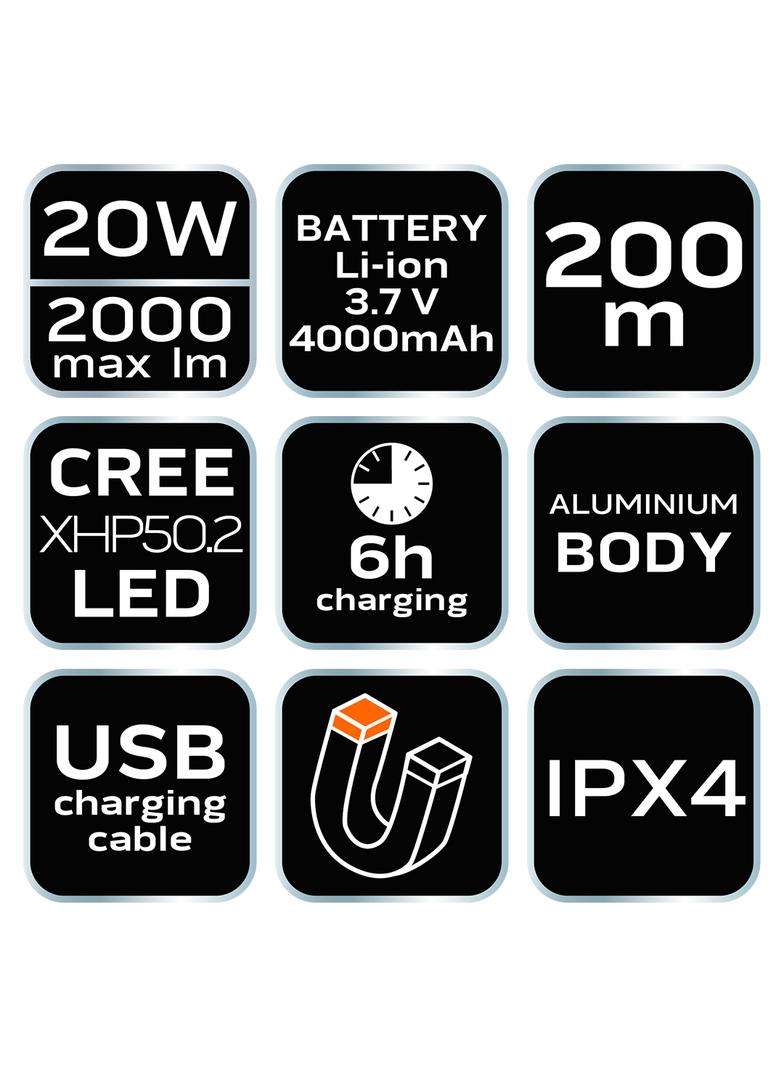 Latarka czołowa akumulatorowo/bateryjna USB 2000 lm