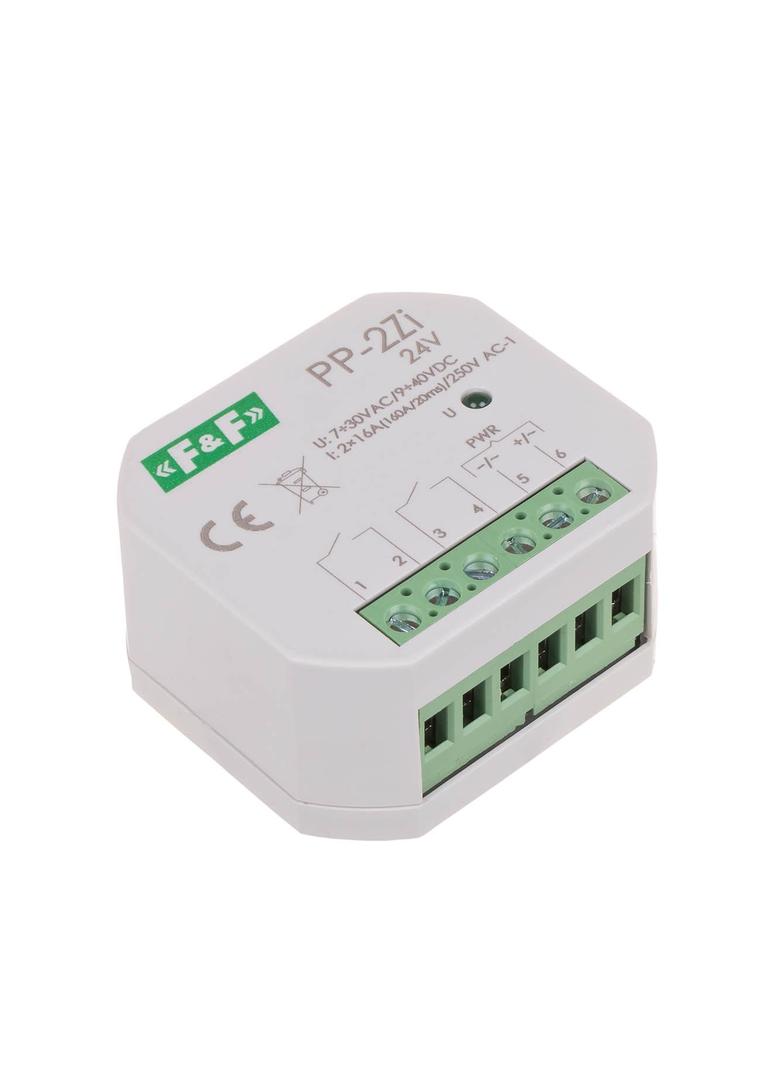 Przekaźnik elektromagnetyczny 2Z 16A montaż podtynkowy U=7-30VAC/9-40VDC 2Z 16A (160A/20ms) PP-2Z-LED-24V F&F
