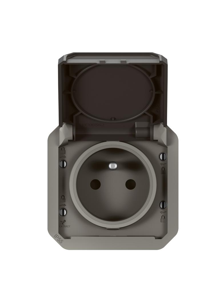 NOWE PLEXO - GNIAZDO 2P+Z ZACISKI AUTOMATYCZNE MECHANIZM 16 A - 250 V~ ANTRACYT