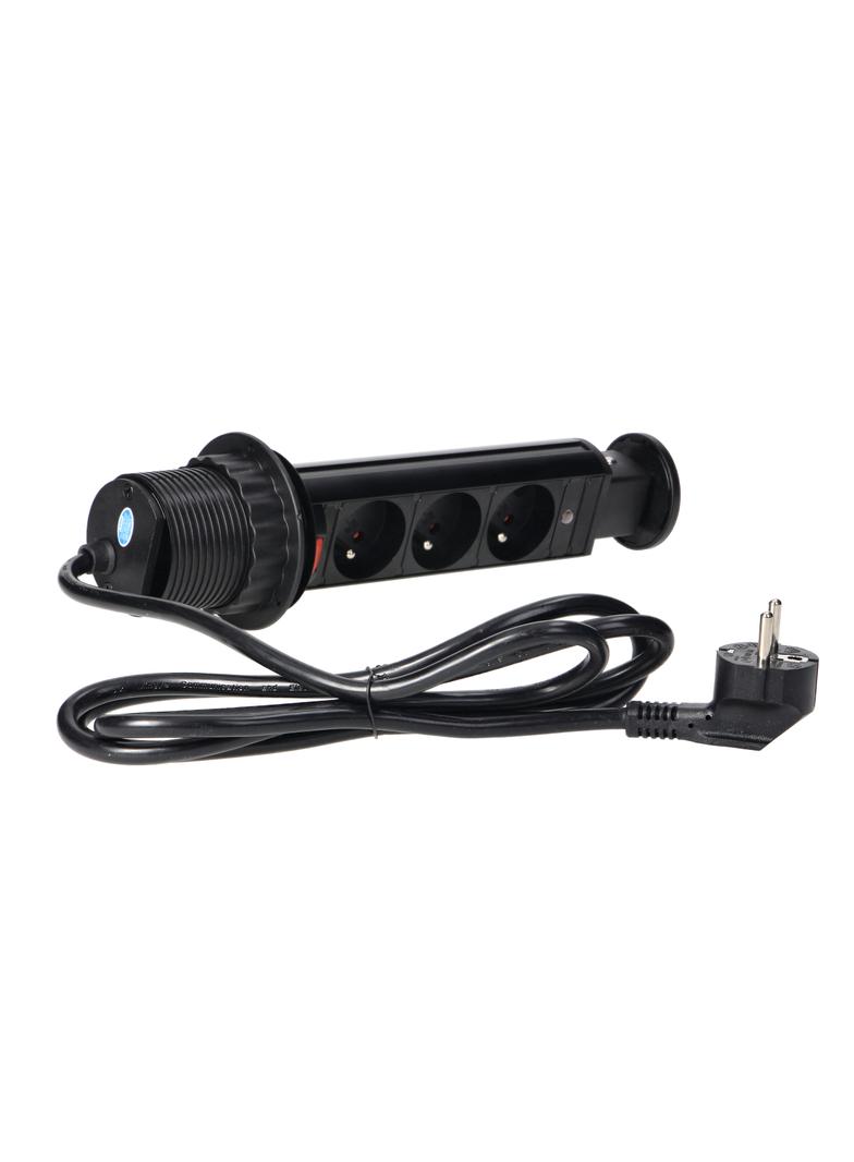 Gniazdo meblowe O6cm wysuwane z blatu z blokadą i przewodem 1,8m 3x2P+Z czarne OR-AE-1347/B ORNO