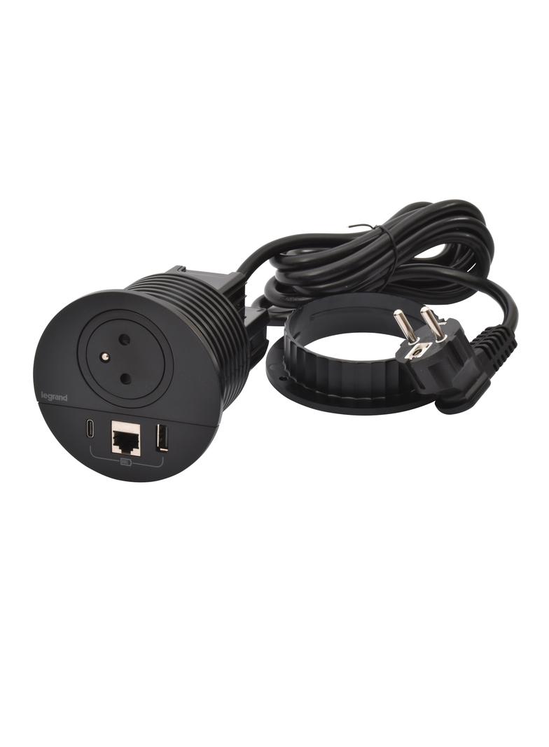 INCARA: DISQ 80 - 2P+Z / USB A+C / RJ45 - 2,0 M-CZARNY, Legrand