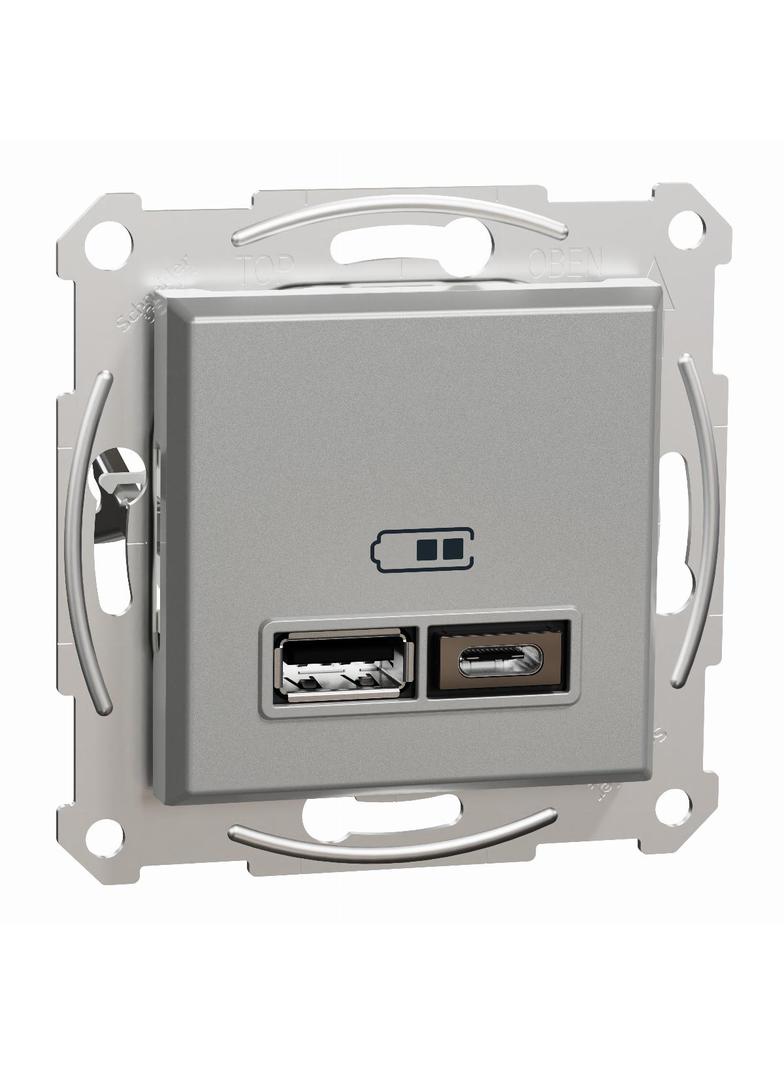 Asfora, gniazdo ładowania USB A+C 2,4A, bez ramki, aluminium