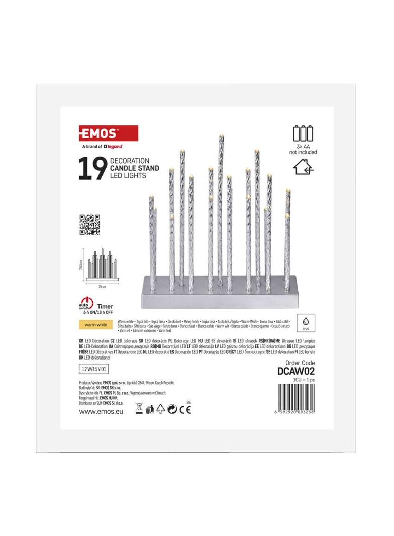 Świąteczny świecznik srebrny 19 LED 28 cm 3x AA ciepła biel IP20 timer DCAW02 EMOS
