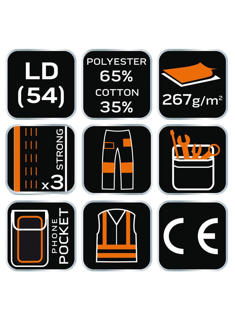 Spodnie robocze na szelkach, białe, HD, rozmiar LD/54