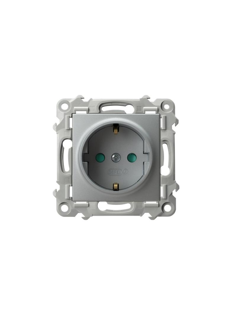 SZAFIR Gniazdo pojedyncze z uziemieniem schuko z przesłonami torów prądowych - kolor srebro