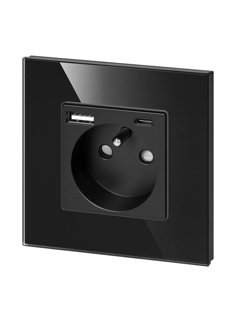 Gniazdo pojedyncze 2P+Z, USB-A + USB-C, PD, max. 20W, czarny OR-AE-13308/B ORNO