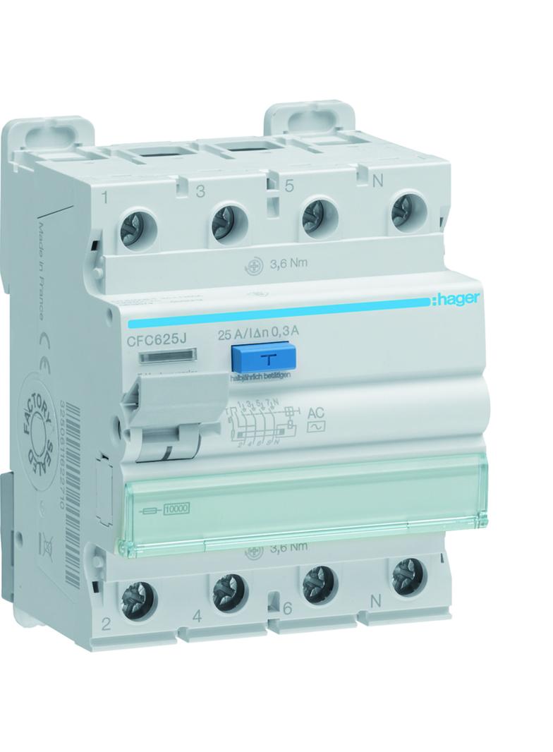 RCCB Wyłącznik różnicowoprądowy 3P+N 25A 300mA 10kA AC