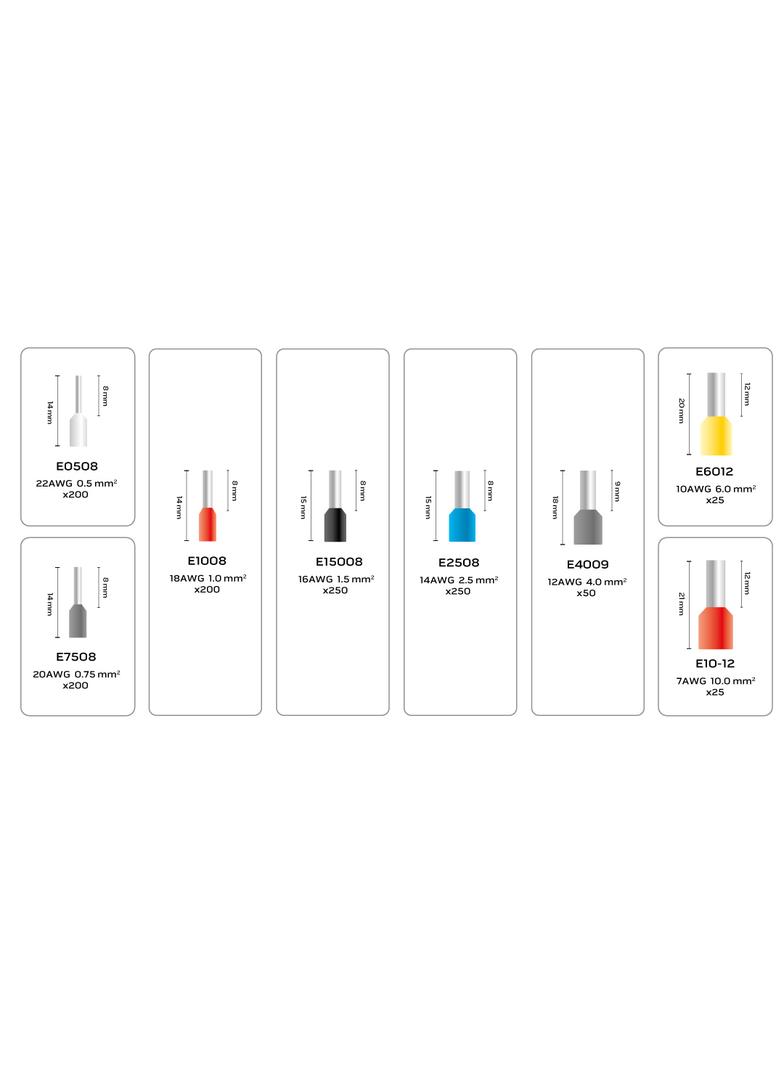 Szczypce do zaciskania końcówek 205 mm + 1200 tulejek