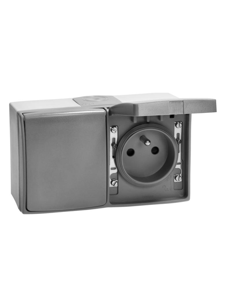 Gniazdo podwójne 2X2P+Z AQUATIC PRO IP55, 16A, 230V AC, Szaro-Grafitowy