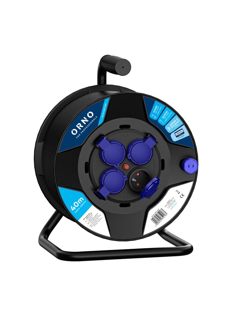 Przedłużacz bębnowy, 4 gniazda 2P+Z, kabel PVC H07RN-F 3x2,5mm2, długość 40m, termik, przesłony toró