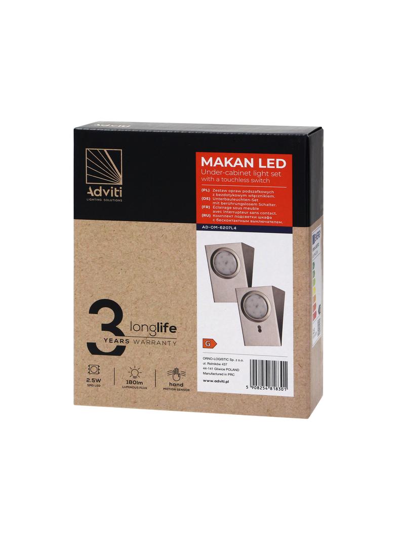 Zestaw opraw podszafkowych LED 2,5W 180lm 4000K z wyłącznikiem bezdotykowym INOX AD-OM-6207L4 ORNO