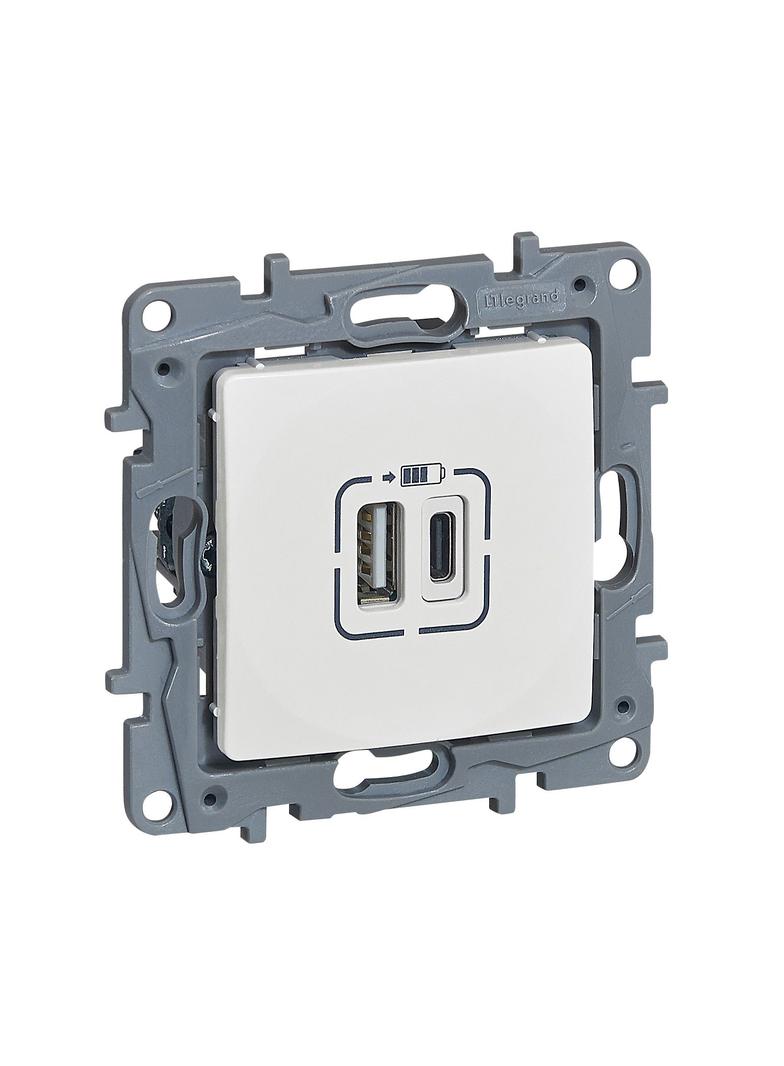NILOE/NILOE SELECTION - GNIAZDO 2 X USB TYP A+C - 3 A BIAŁE, Legrand